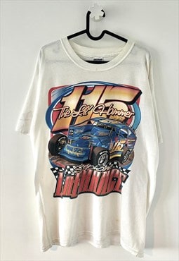 Vintage Gildan drag racing white car racing T-shirt large 