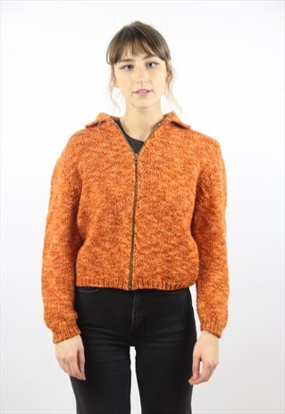 VINTAGE CUTE CROPPED ORANGE ZIP-UP JUMPER