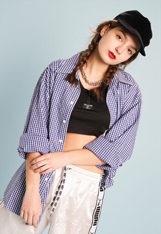 Y2K CHECKED PRINT OVERSIZED DADS SHIRT TOP