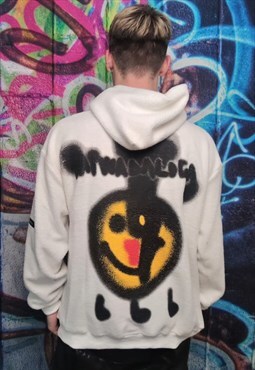 Emoji graffiti fleece hoodie premium smile y2k pullover