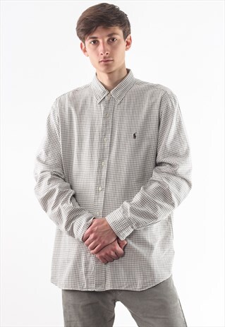 VINTAGE POLO RALPH LAUREN 90S BEIGE LONG SLEEVE PLAID CHECK