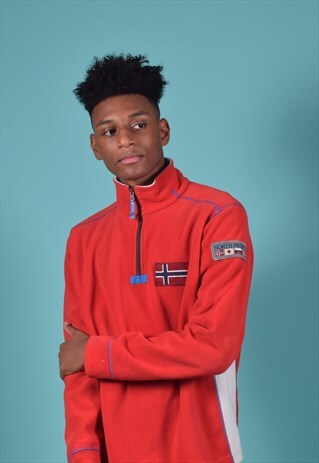 VINTAGE NAPAPIJRI RED AND CREAM FLEECE JUMPER