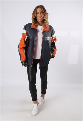 LEATHER BOMBER JACKET OVERSIZED SUPER BOWL UK 16 (54U)