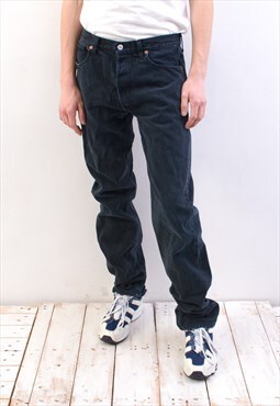 501 Vintage Men's W34 L36 Straight Jeans Denim Black Button