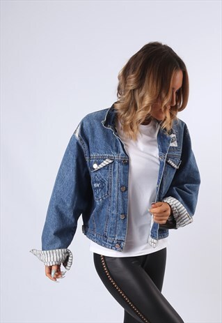 DENIM JACKET USED OVERSIZED FITTED VINTAGE UK 14 (DBB)