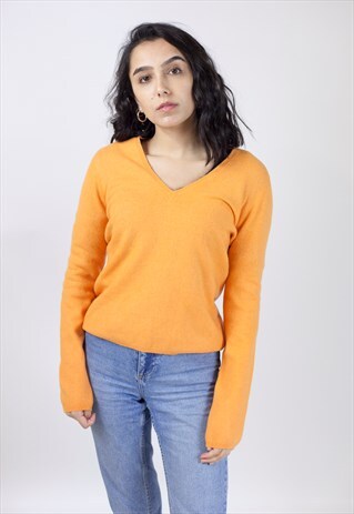 VINTAGE 90'S ORANGE V-NECK JUMPER