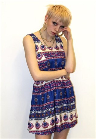VINTAGE 70'S PRINT FLOWER TEA BOHO DRESS FESTIVAL LOOK