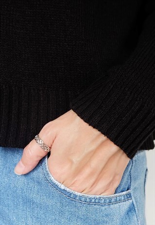 STACK TWISTED ROPE THUMB RING WOMEN STERLING SILVER RING