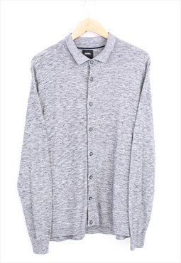 Vintage Knit Cardigan Grey Lightweight Button Up Collared 
