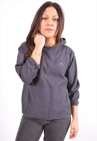 VINTAGE ADIDAS FLEECE HOODIE JUMPER GREY