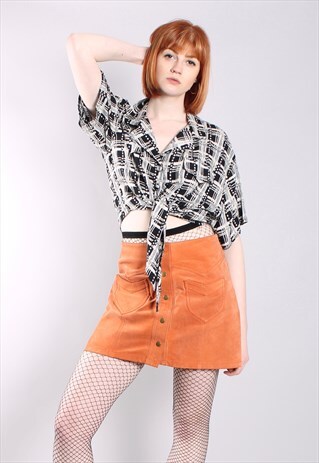 VINTAGE 90S CRAZY PATTERNED TIE UP CROPPED SHIRT