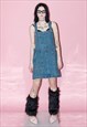 Vintage Y2K denim dungaree mini dress in medium wash