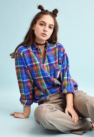 80'S RETRO CHECKED PRINT WORKWEAR WARM SHIRT