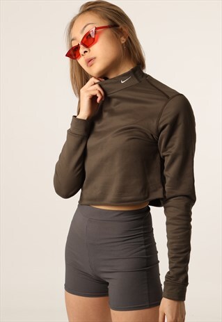 VINTAGE NIKE EMBROIDERED LOGO HIGH NECK CROPPED SWEATSHIRT