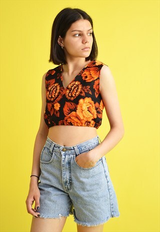 VINTAGE 70'S STYLE RETRO FLORAL PATTERN BLOUSE TOP
