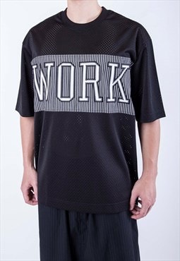 Black embroidered oversized mesh t shirt tee Y2k