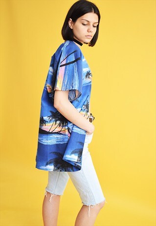 90'S BOHO FESTIVAL HAWAII PALM PRINT KIMONO JACKET TOP