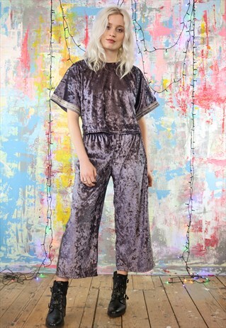 TROUSERS & TOP CO-ORDINATES IN PURPLE GREY VELVET