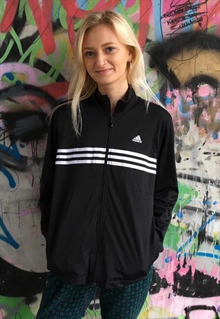 VINTAGE ADIDAS TRACK WINDBREAKER JACKET BLACK WHITE