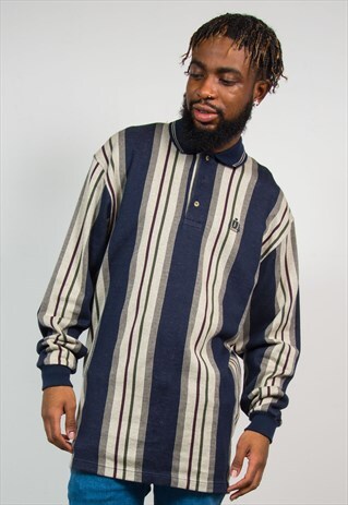 90'S VINTAGE IZOD STRIPED LONG SLEEVE POLO T-SHIRT