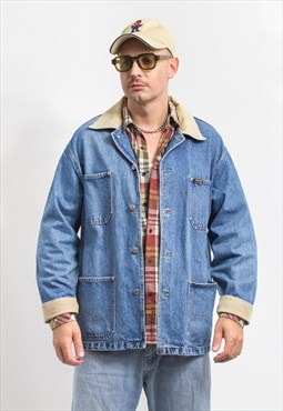 Western denim jacket cowboy jean parka vintage men M/L