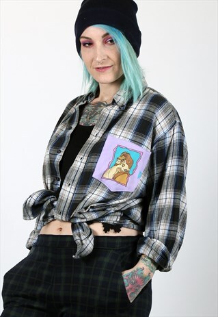 DISNEY LION KING POCKET PATCH REWORKED VINTAGE PLAID SHIRT