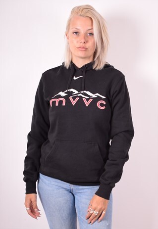 NIKE WOMENS VINTAGE HOODIE JUMPER MEDIUM BLACK 90S