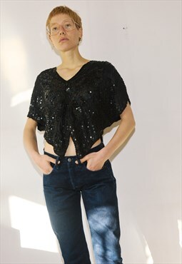 Vintage black butterfly sequin top