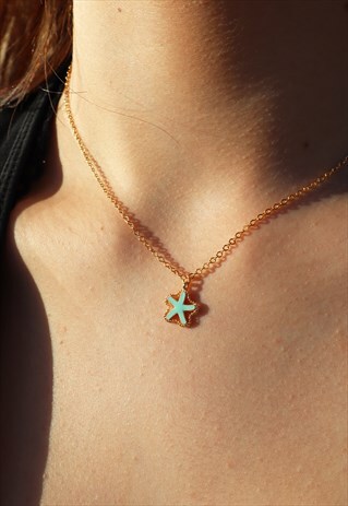 STARFISH AQUA ENAMEL CHARM NECKLACE