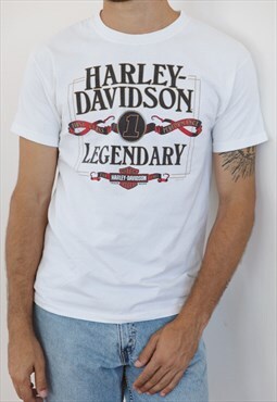 Harley Davidson Legendary White Logo T-Shirt - Medium 