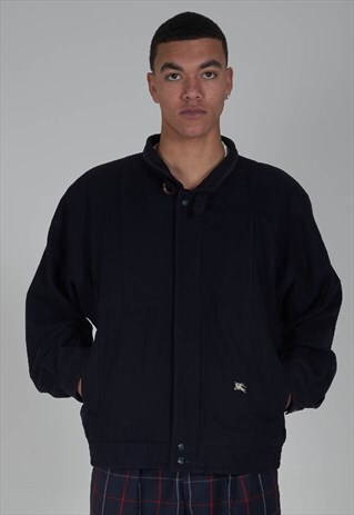 VINTAGE 90'S WOOL NAVY BURBERRY BOMBER JACKET