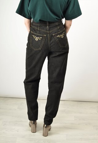 VINTAGE 90S BLACK HIGH WAIST JEANS WITH GOLD STITCH