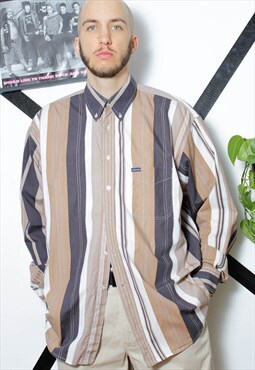 90s grunge vintage Sergio Tacchini brown beige striped shirt