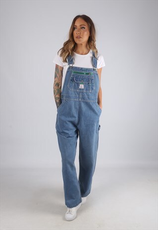 VINTAGE DENIM DUNGAREES LADY LIBERTY WIDE LEG UK 16 (G2K)