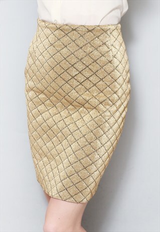 VINTAGE 1970'S METALLIC GOLD QUILTED MINI SKIRT