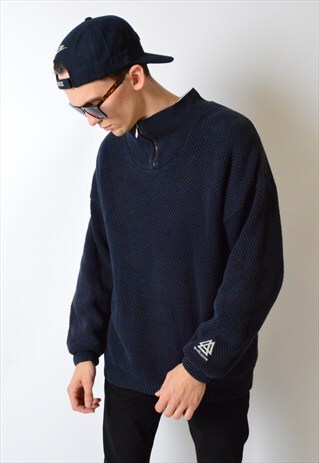 VINTAGE 90S NAVY BLUE MINIMALIST 1/4 ZIPPER JUMPER