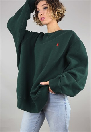 VINTAGE RETRO POLO RALPH LAUREN SWEATER SWEATSHIRT GREEN