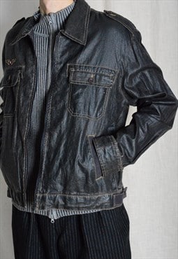 Y2K Dark Gray Linen Grunge Aviator Lightweight Mens Jacket