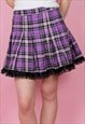 Reworked purple tartan lace trim mini skirt plaid 