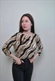 VINTAGE ABSTRACT BLOUSE, PULLOVER 90S ZEBRA SHIRT