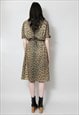 60'S LADIES VINTAGE ANIMAL PRINT SHORT SLEEVE BROWN DRESS