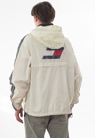 VINTAGE TOMMY HILFIGER WINDBREAKER 90S WHITE BIG LOGO