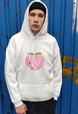 Peach print hoodie emoji pullover  in white and pink