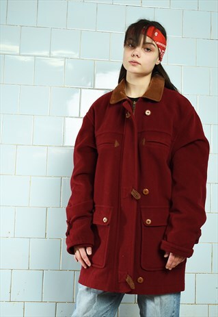 VINTAGE 80S RETRO MAROON OVERSIZED MINIMALIST WINTER COAT