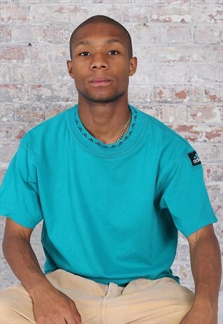 VINTAGE ADIDAS SHOULDER LOGO T-SHIRT BLUE