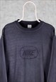 VINTAGE NIKE SWEATSHIRT SPELL OUT EMBROIDERED NAVY BLUE XL