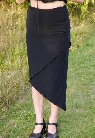 VINTAGE 90S ASYMMETRIC BLACK MIDI SKIRT
