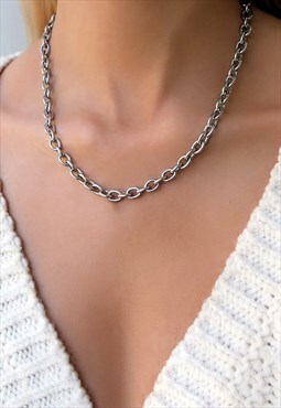 54 Floral 18" 5mm Oval Link Necklace Chain - Silver 