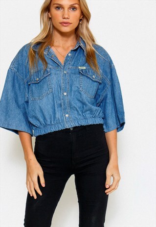 VINTAGE 90'S REWORKED CROPPED BLUE DENIM SHIRT