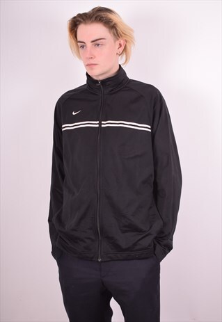 NIKE MENS VINTAGE TRACKSUIT TOP JACKET LARGE BLACK 90S